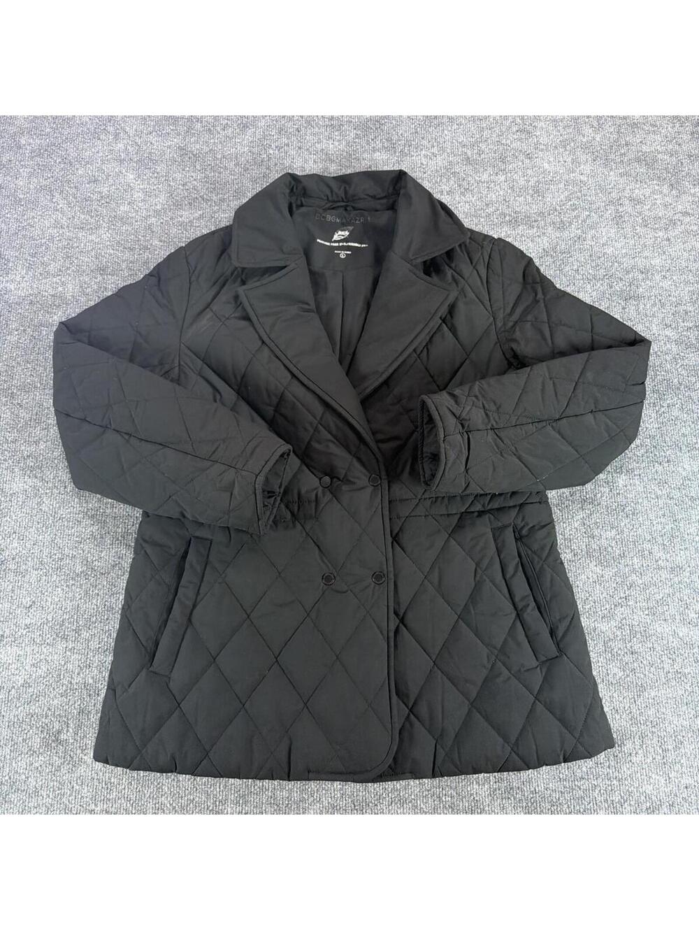 BCBGMAXAZRIA Black Quilted Jacket‎ Eco-Friendly Fill Large - Double Breasted